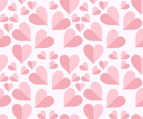 Pink 3d hearts on white background. Valentines card vector seamless texture. Love pattern for St. Valentine's Day and Mother's day.