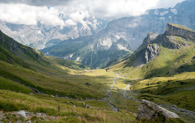 Fototapeta na wymiar Alpine Panorama of Poganggenhorn mountain in the Bernese Alps in Switzerland