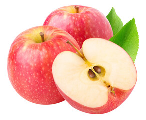Two whole Pink Lady apples and a half cut out