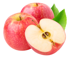 Two whole Pink Lady apples and a half cut out