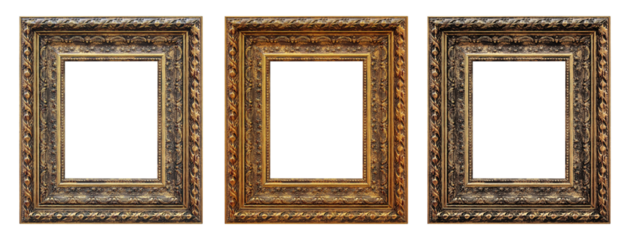 Framework in antique style. Vintage picture frame isolated on a transparent background in PNG format