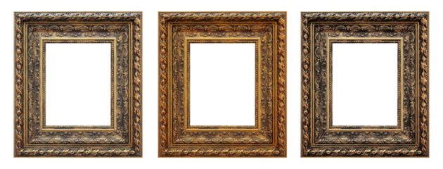 Framework in antique style. Vintage picture frame isolated on a transparent background in PNG format