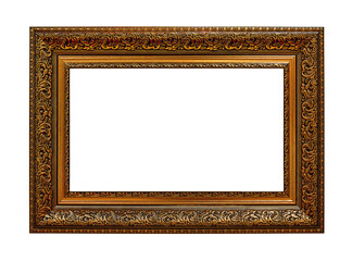 Framework in antique style. Gold Vintage picture frame isolated on a transparent background in PNG format
