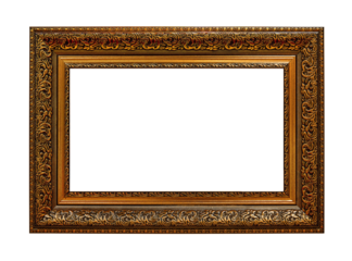 Framework in antique style. Gold Vintage picture frame isolated on a transparent background in PNG format