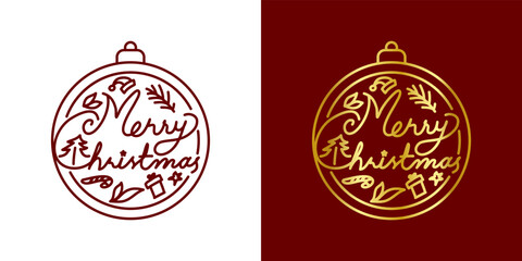 Gold and red christmas ornaments hand drawn vector, Illustration, Outline