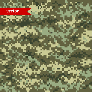 The vector pattern of army seamless camouflage; The pixel uniform texture; Editable illustration of print for military clothing  