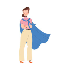 Woman Office Employee Standing in Superhero Cloak with Folded Hands Vector Illustration