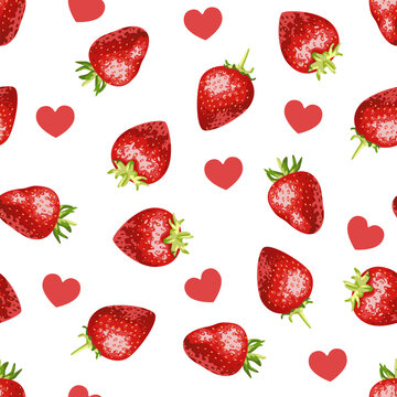 A pattern of juicy strawberries and hearts