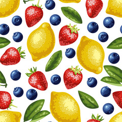 The pattern of strawberries, blueberries and lemons