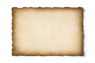 Old parchment texture with worn edges isolated on empty background