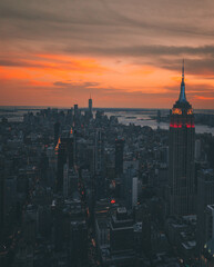 sunset over the city view beautiful Manhattan usa 