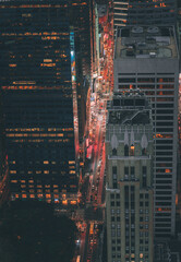 aerial view street night Manhattan New York usa 