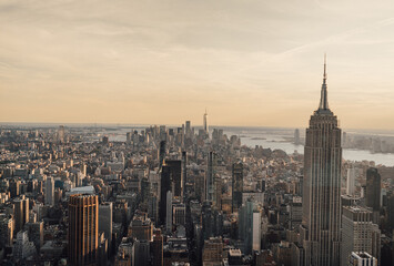 city skyline views Manhattan New York  state cityscape  sunset 