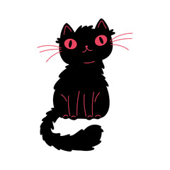 Cute cartoon black cat on white background. Vector illustration.