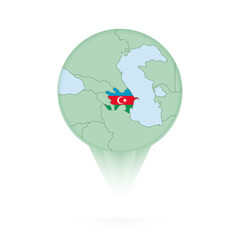 Azerbaijan map, stylish location icon with Azerbaijan map and flag.