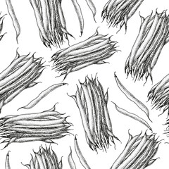 French bean seamless pattern. Hand drawn background. Vector illustration. Hand drawing sketch illustration. French bean vegetable hand drawn backdrop.