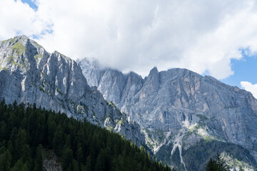 Obraz premium mountains and clouds, Forcella Franzei Route, Dolomites Alps, Italy 