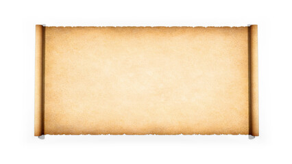 Antique parchment scroll with worn edges isolated on empty background