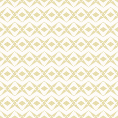 Vector seamless pattern. Luxury ornamental background, repeat geometric tiles, diamonds, stripes, zigzag lines. Abstract minimal gold and white ornament texture. Simple design for decor, fabric, print