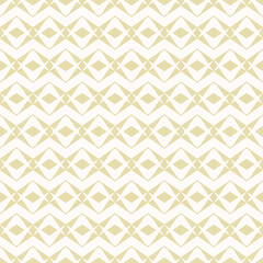 Vector seamless pattern. Luxury ornamental background, repeat geometric tiles, diamonds, stripes, zigzag lines. Abstract minimal gold and white ornament texture. Simple design for decor, fabric, print