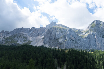 mountains and clouds,  viewpoint from Forcella Franzei Route, Dolomites Alps, Italy 