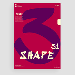 Creative fashionable poster design. Number 3. Numerals. Template poster, banner, magazine mockup