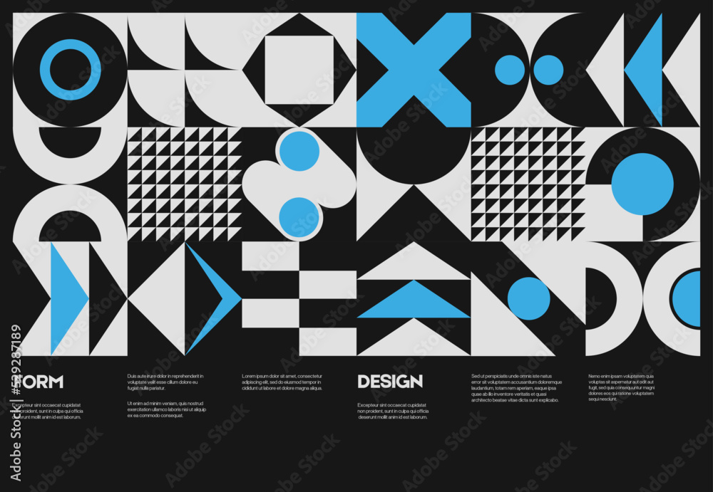 Aufkleber swiss poster design template layout with clean typography and minimal vector pattern with colorful a