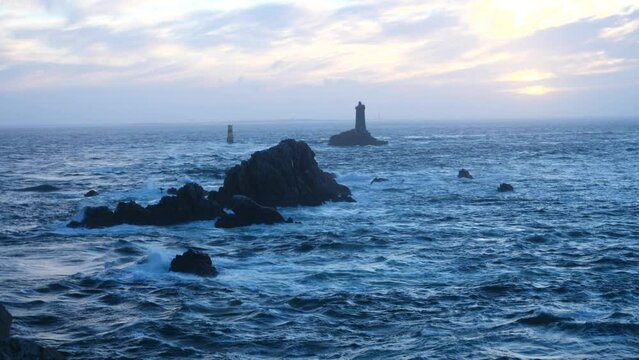 A view of the dusk at the "Pointe du Raz". Brittany, France.