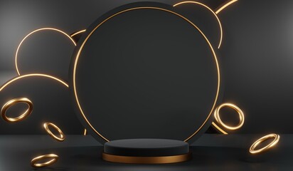 3D rendering of blank product background for cream cosmetics Modern black podium background
