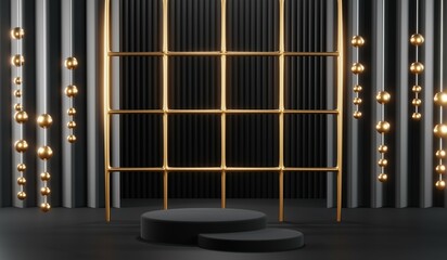 Fototapeta premium 3D rendering of blank product background for cream cosmetics Modern black podium background