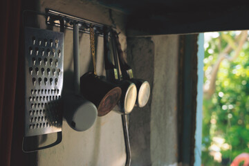 Old kitchen utensils. Kitchen utensil set.