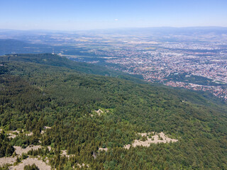 Fototapeta na wymiar Aerial view of Vitosha Mountain near Kamen Del Peak, Bulgaria