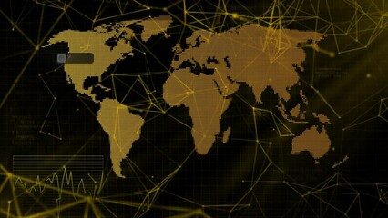 Graphic map of world with changing numbers. Motion. 3D world map with pointers and numbers for statistics. Analytical map of world with figures in different countries - Powered by Adobe