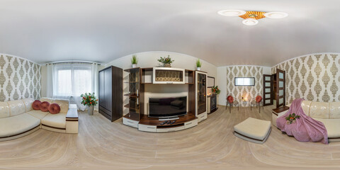 spherical hdri 360 panorama in interior of vip guest room hall in apartment or hotel with sofa...