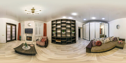 spherical hdri 360 panorama in interior of vip guest room hall in apartment or hotel with sofa...