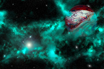 Obraz na płótnie Canvas The fantastic background is a cosmic nebula and a planet.