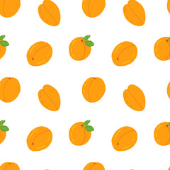 Vector cartoon apricot seamless pattern isolated on white background. Different peach and apricot vector pattern.