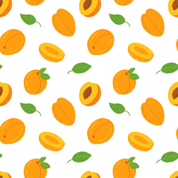 Vector cartoon apricot seamless pattern isolated on white background. Different peach and apricot vector pattern.