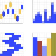 Business graphs and charts icon. Vector Business infographics - statistic and data, charts diagrams, money, down or up arrow, financial chart, economy reduction