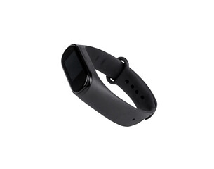 Fitness tracker isolated on white background. Physical activity control, heart rate measurement. Angled view. Healthy lifestyle concept.