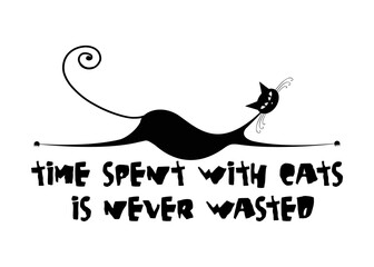 Time spent with cats is never wasted, typography motivational quotes design, printing for t-shirt, banner, poster. vector