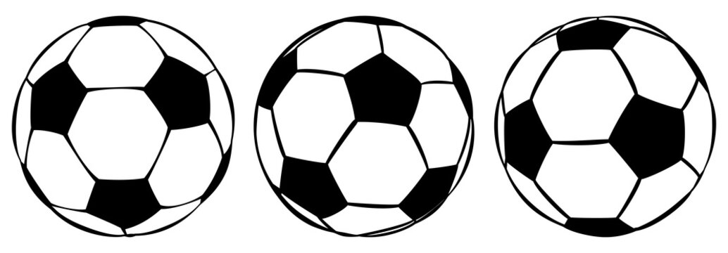 Set of three big soccer balls in white and black colors