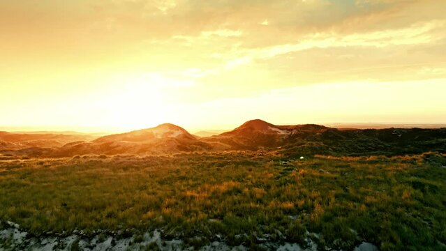 Wild nature on the island at sunrise. Sylt, Germany 