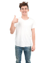 Naklejka premium Happy young guy with a gesture of okay