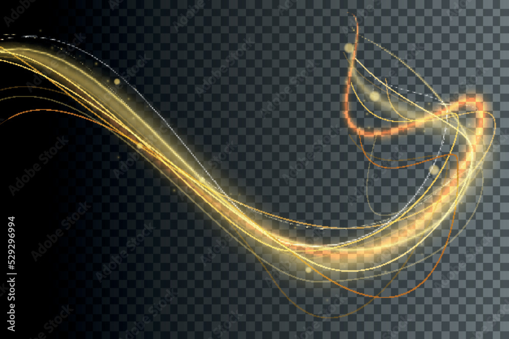 Poster light gold twirl. curve light effect of gold line.