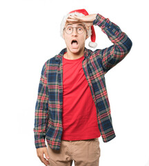 Young man at Christmas doing gestures