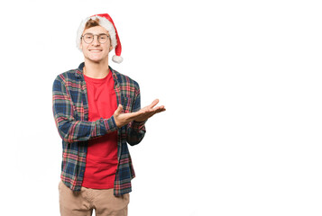 Young man at Christmas doing gestures