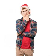 Young man at Christmas doing gestures