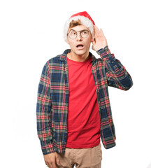 Young man at Christmas doing gestures