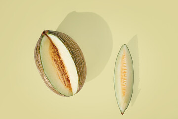 Cantaloupe melon on green background